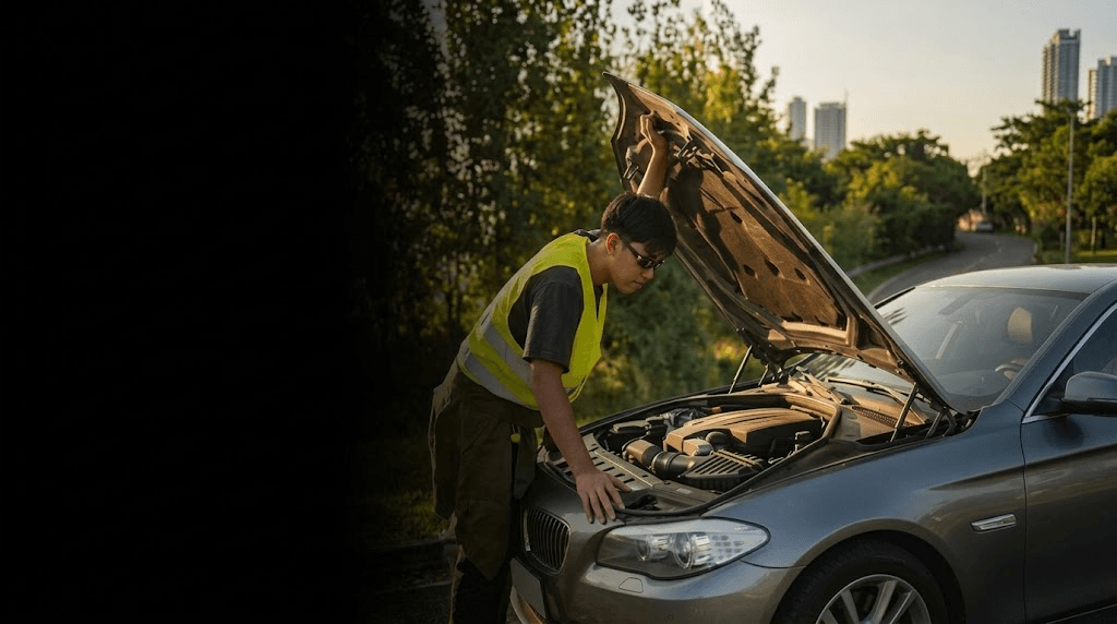 Roadside mechanic helping a stranded driver